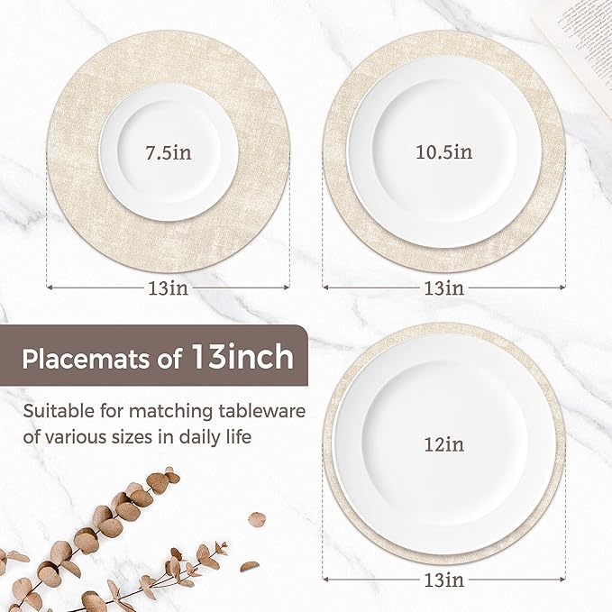 13" Round Placemats Set of 6, Reversible Faux Leather Heat Resistant Table Mats - Image 2