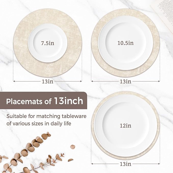 13" Round Placemats Set of 8, Reversible Faux Leather Heat Resistant Table Mats - Image 2