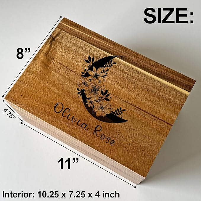 Floral Keepsake Boxes for Women - Butterfly Box Keepsake for Girls, Personalized Gifts for Teen Girls or Daughters, Flower Gift Box, Engraved Name Custom Wood Chest Memento Storage, 11x8x4,75 in