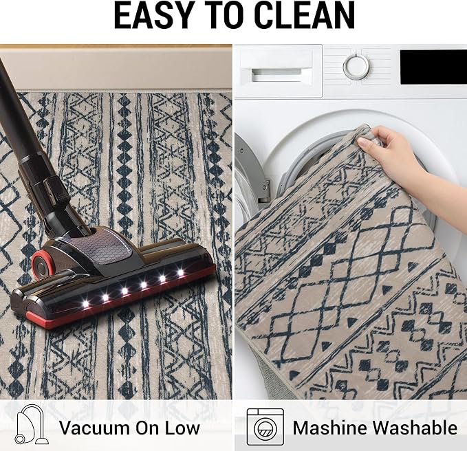 KUTA Boho Kitchen Rug 2x5 Light Brown Black Moroccan Washable Runner Rug - Image 5