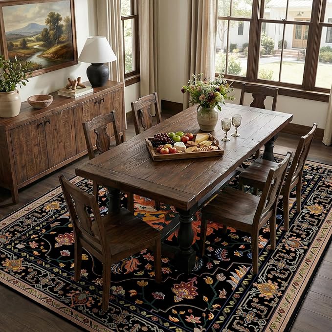 RELEANY Area Rugs 7'x10' Washable Non-Slip, Floral Vintage Distress Medallion by RELEANY