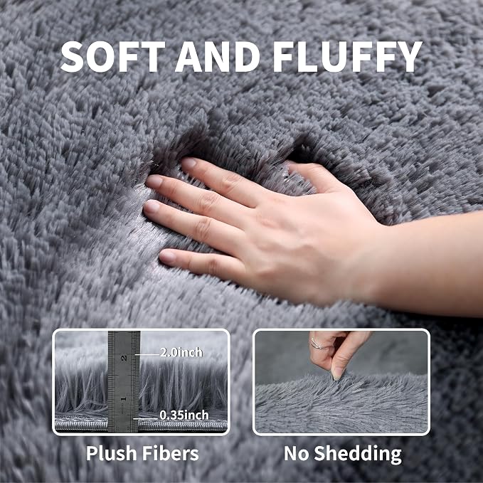 KICHOWUA 6x9 Grey Fluffy Shag Rug - Image 3