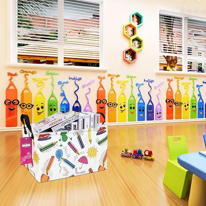 Rectangular Storage Basket Fabric Organizer Bin for Toys,Books,Clothes,Gifts,Pets-Perfect for Home,Office,Nursery,Dorm,Shelf(Rec-colored pencil )