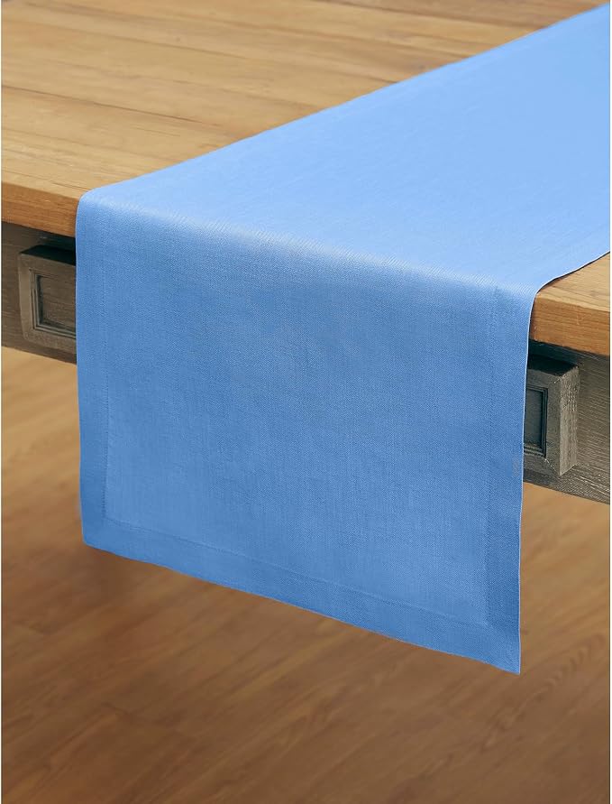 Solino Home 100% Pure Linen Table Runner Provence Blue, Fete 14 x 108 in | - Image 2
