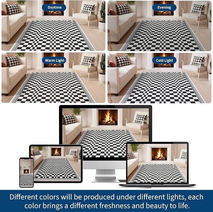 GarveeHome 4x6 Bedroom Rug Modern Checkered Floor Cover Black and White Rugs - Image 7