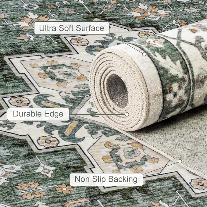 8x10 Area Rugs for Living Room: Washable Rug Soft Vintage Boho Medallion Carpet - Image 7