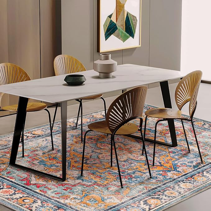 CHAMPLANT Washable Area Rug 9'x12' Boho Chic Medallion Distressed Design - Image 2