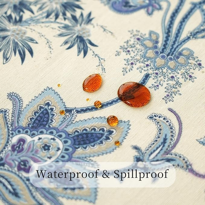 Beige and Blue Table Runner 12x36 Inch | Cotton Polyester Waterproof Seasonal - Image 3