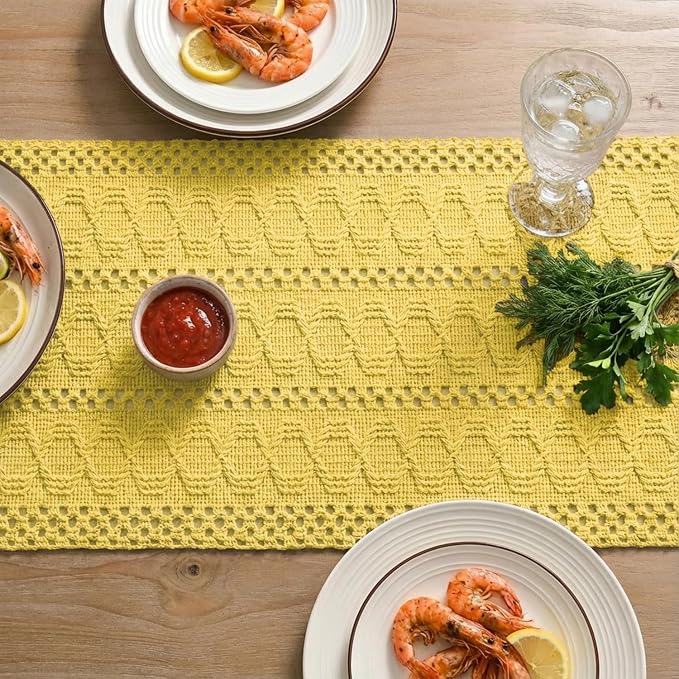 Artoid Mode Yellow Woven Farmhouse Hollow Table Runner 12x60 Inch | Holiday - Image 4