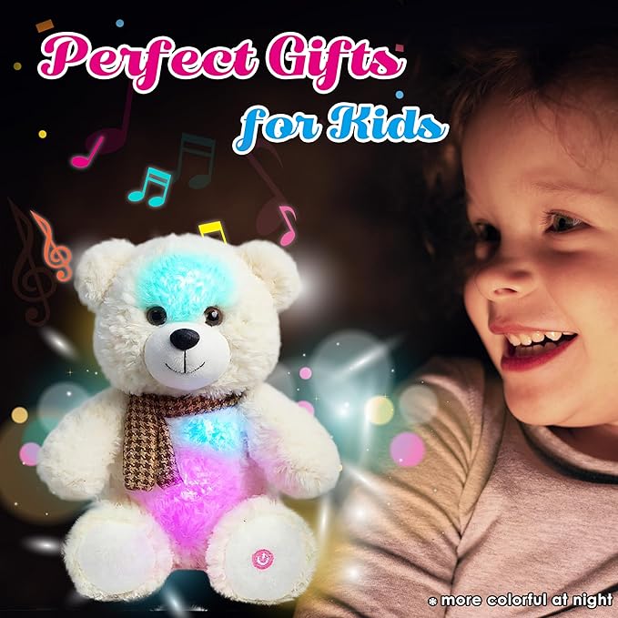 Cuteoy Glowing LED Bear Light-up Nightlight Toys Musical Plush Stuffed Animal Singing Lullabies Birthday Christmas Plushies Gifts for Kids Boys Girls,10.5"