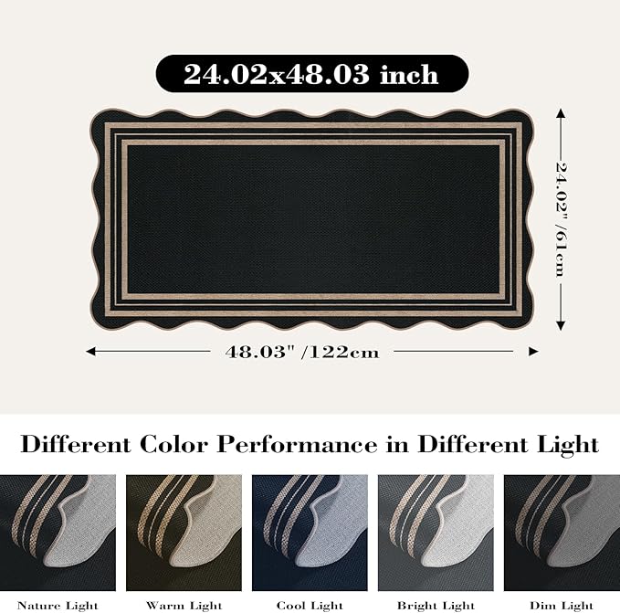 Scalloped Easy Jute Black Rug, 2x4 Front Door Washable Door Mat Non Slip Small - Image 2