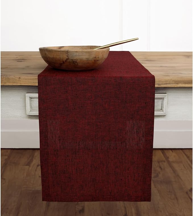 Solino Home 100% Pure Linen Table Runner Red, Athena 14 x 120 Inch Long | Table - Image 2