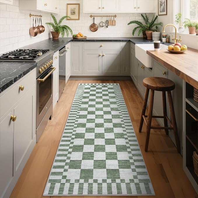 GarveeHome 2×6 Kitchen Runner Rug Non Slip, Sage Green Checkered Rug, Washable by GarveeHome