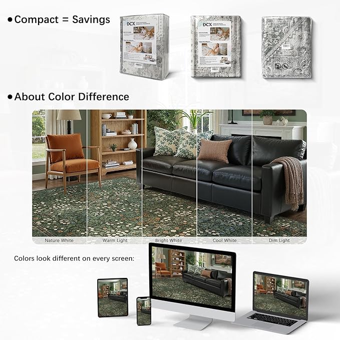 DCX Green 8x10 Area Rugs, Machine Washable Non Slip Stain Resistant Soft - Image 5