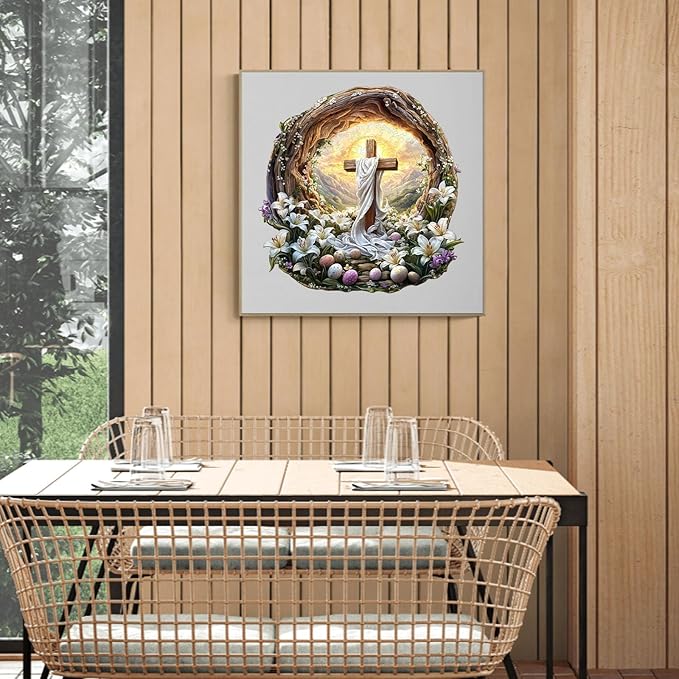 KAAYEE Wooden Puzzles for Adults, 3D Vision Effect Holy Light Cross Wooden Jigsaw Puzzle Unique Shape Wood Puzzle Adult, 3D Effect Flat Puzzle Birthday Family Game (S-8.5 * 8.4 in-100pcs)