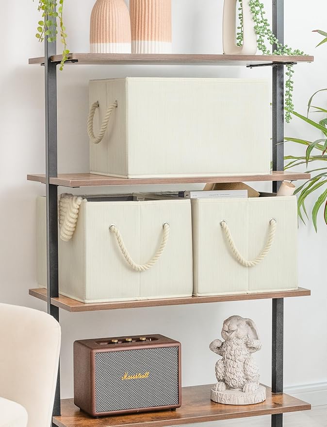 StorageWorks Storage Baskets for Shelves, Foldable Fabric Closet Storage Bins with Handles, Fabric Storage Bins Clothes Organizer, Beige, White & Ivory, 3-Pack, Extra Large