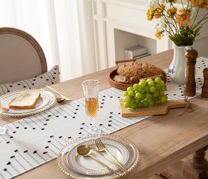 Boho Table Runner 13 x 108 Inch Long Natural Cotton Woven Runner - Image 3