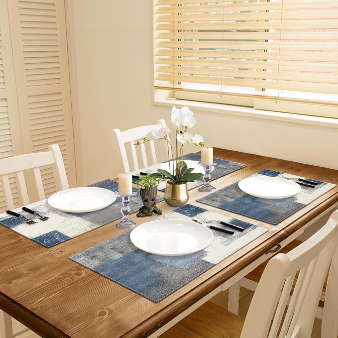 Emvency Farmhouse Placemats Set of 4, 12x18 Inch, Abstract Blue Grey | Abstract - Image 5