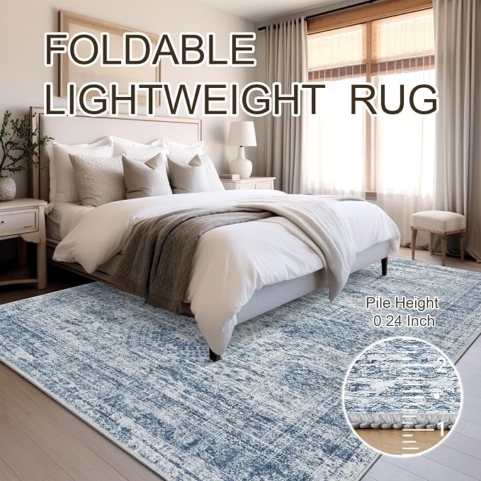 Soalmost 5x7 Area Rugs Blue Low Pile Indoor Washable Trendy Faded Style Rugs - Image 8