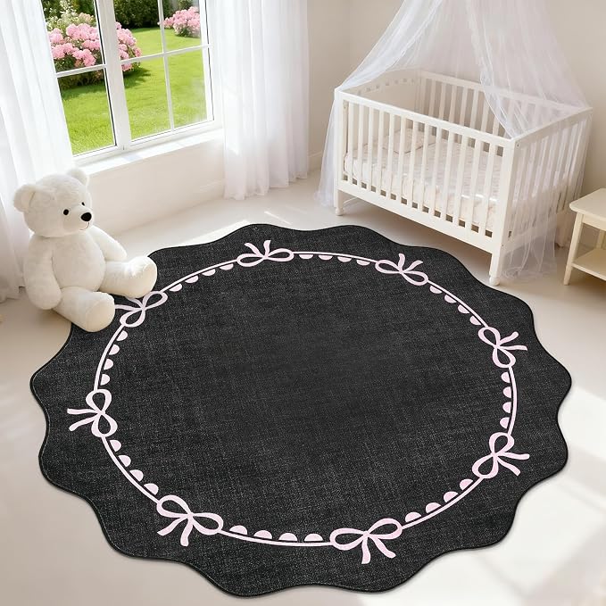 GarveeHome Scalloped Bow Rug for Living Room, 5ft Round Rugs Washable Solid Rug by GarveeHome