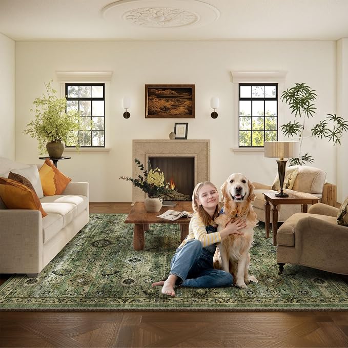 Washable Area Rugs for Living Room: 6x9 Rug Boho Vintage Rugs Stain Resistant - Image 6