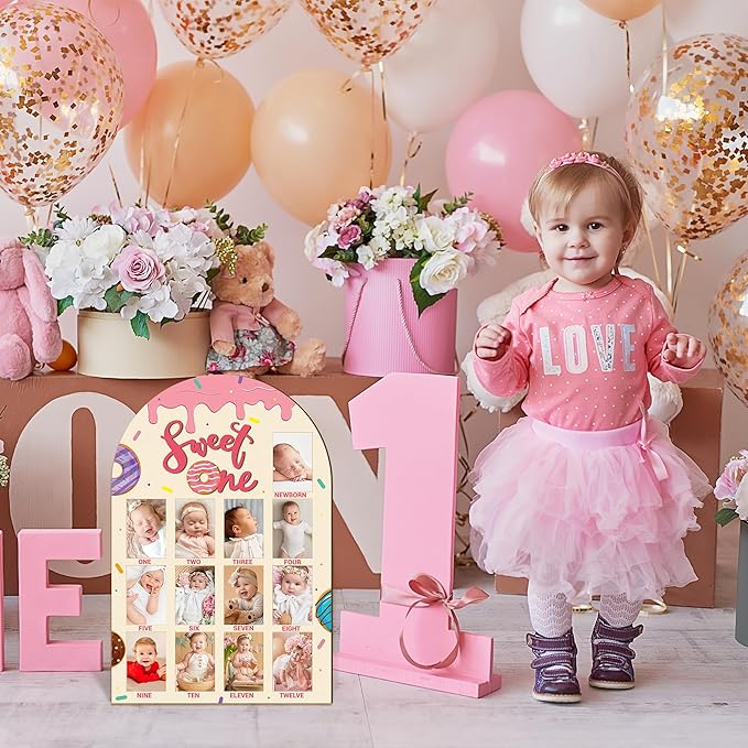 R HORSE My First Year Photo Frame Board, 3D Sweet One Birthday Party Decorations, Baby First Year Picture Frame 12 Months Milestone Display Wood Board 1st Birthday Nursery Decor Gift for Boy Girl