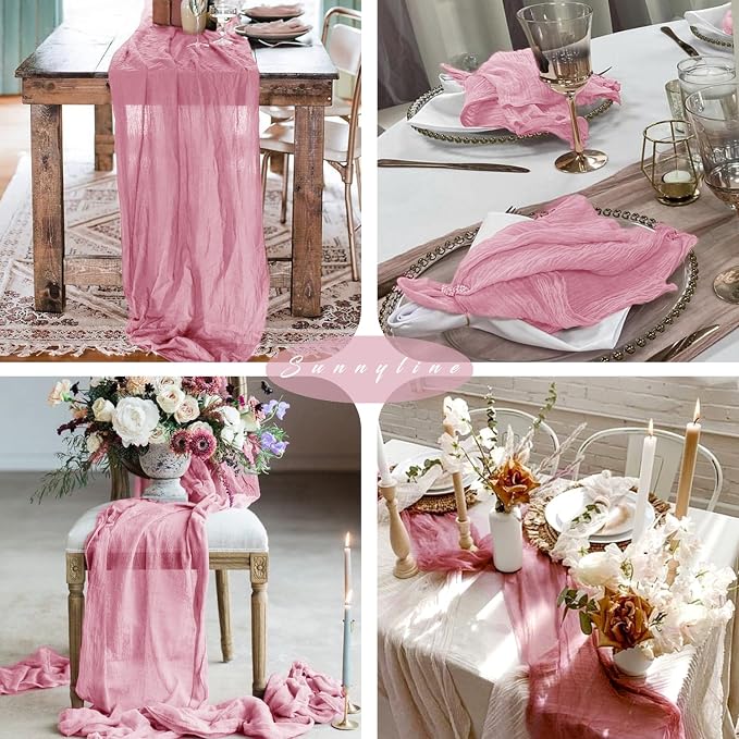 12 Pieces Dusty Rose Cheesecloth Table Runner 10FT Pink Runner - Image 6