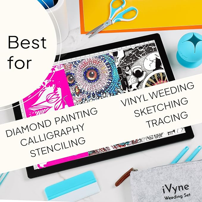 iVyne Corded Light Pad for Weeding Vinyl - A4 Light Box for Drawing - Light Board for Tracing - Light Box for Diamond Painting, Weeding Vinyl, Sketching, Tracing (Black)