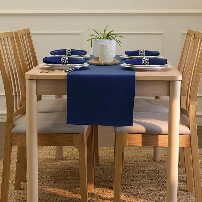 Encasa XO Table Runner, Cotton Canvas Dining Runner 13"x120" | Scotch Blue - Image 4