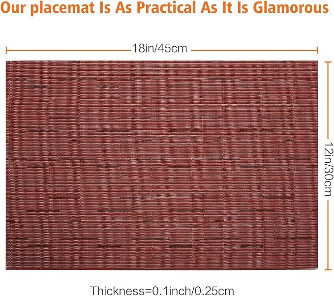 Placemats Set of 6, Vinyl Woven Red Non Slip Table Mats | Heat Resistant - Image 2