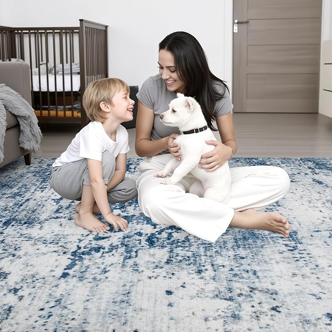 2'x5'Runner Rug Washable Rug: Modern Abstract Soft Thin Runner Rug Blue - Image 8