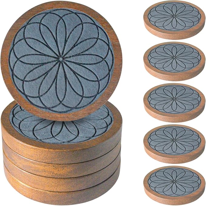 5 Pack Wood Coasters for Drinks, Minacun Absorbent Coaster Set, Drinks Coasters by Unknown