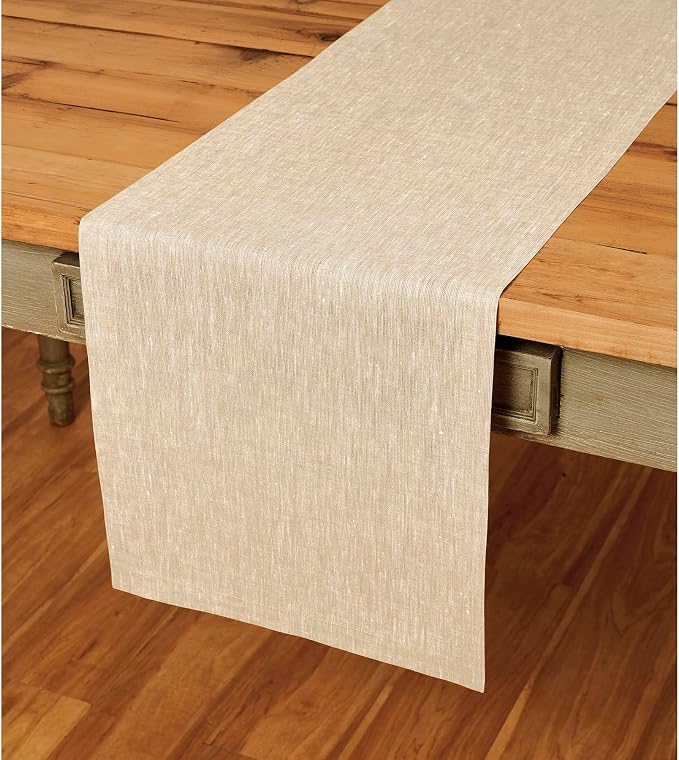 Solino Home 100% Pure Linen Table Runner Beige Long, Athena 14 x 108 in | Table by SolinoHome