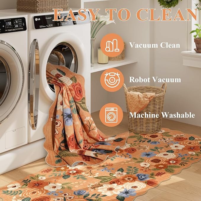 DUKINO 4x6 Area Rug, Floral Non-Slip Indoor Washable Rug - Image 6