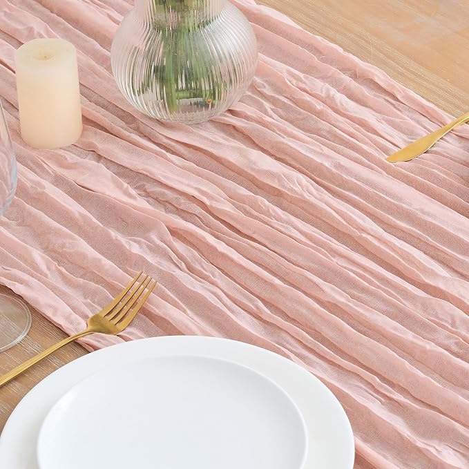 Asee'm 3pcs Dusty Pink Cheesecloth Table Runner Summer 10FT Gauze Rustic | Boho - Image 3