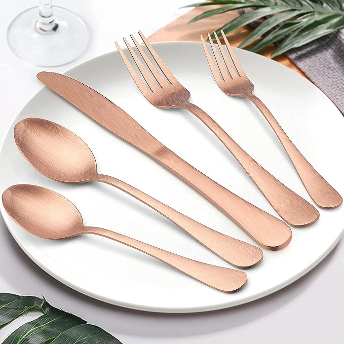 LIANYU 60 Piece Matte Copper Silverware Set - Image 6