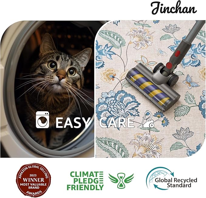 jinchan 2x3 Floral Rug for Entryway Washable Kitchen Rug Vintage Romance Design Small Mat Non Slip Indoor Doormat Lightweight Low-Profile Throw Carpet for Entrance Bathroom Laundry Room, Blue/Beige