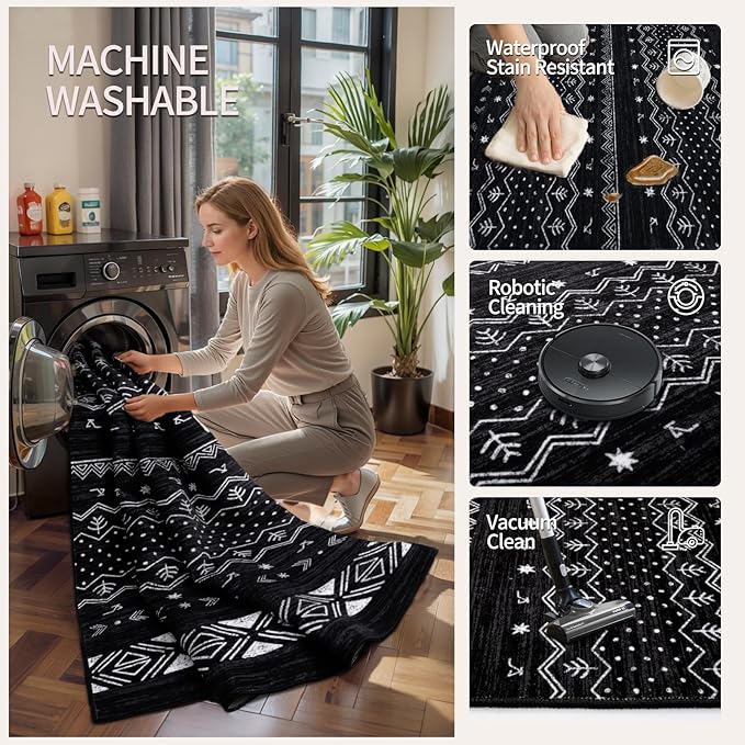 SERISSA 3x5 Area Rugs for Living Room, Washable Non-Slip Black and White Small - Image 3