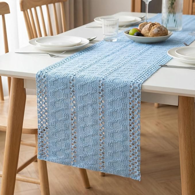 Artoid Mode Sky Blue Woven Farmhouse Hollow Table Runner 12x48 Inch | Holiday - Image 6