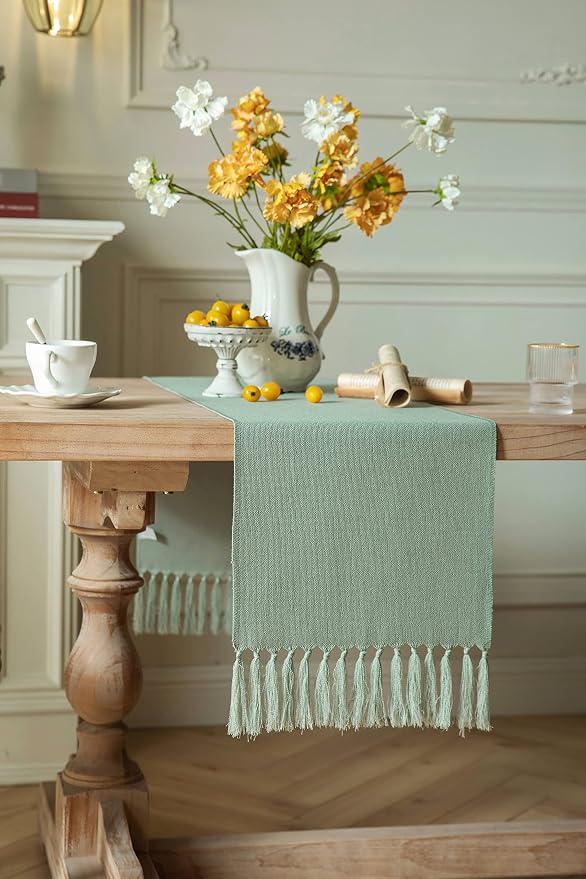 Sage Table Runners 72 Inches Long, Burlap Linen Style Rustic Farmhouse Table - Image 3