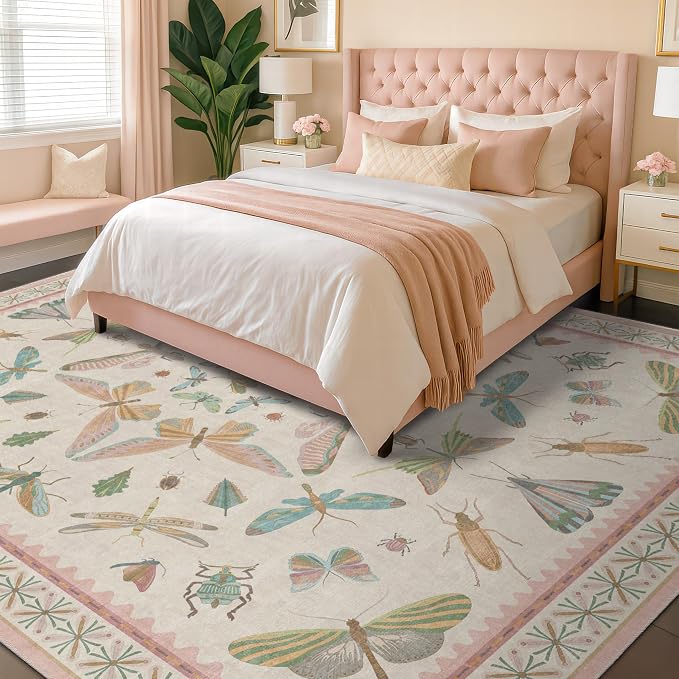 Hazo Haus 9x12 Pink Area Rug for Girls Bedroom, Washable Living Room & Dining by HazoHaus
