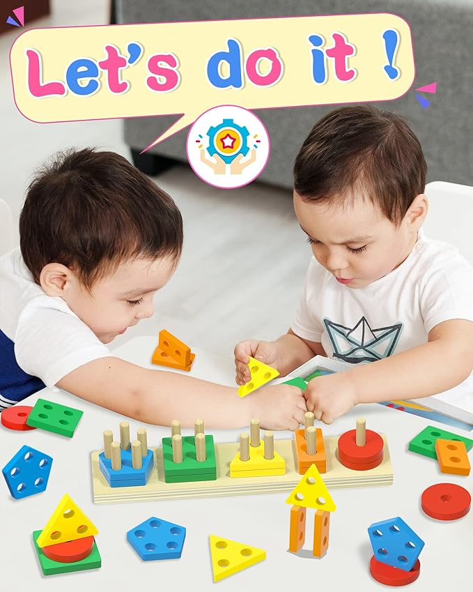 Montessori Toys for 1 2 Year Old Girl and Boy Birthday Gifts, Shape Sorter Wooden Toys for Toddlers Age 1-3 2-4, Learning Educational Sensory Stacking Toddler Puzzles