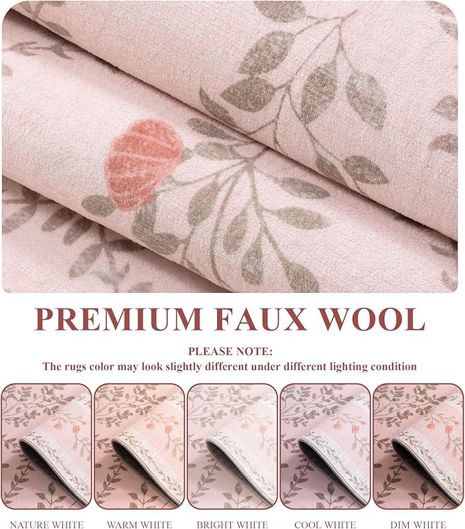 YIHOUSE Pink Floral Print Rugs, Moroccan Trellis 10x14 Washable Large Rug - Image 4