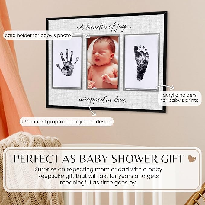 Inkless Hand and Footprint Kit, Baby Keepsake Plaque & Baby Shower Gifts - Ideal as Mom To Be Gift, Nursery Picture Frames, Clean Touch Hand and Footprint Kit (Style 2 - Design 4)