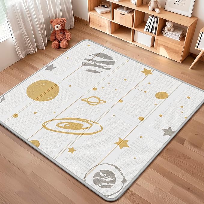 Foldable Baby Play Mat, PIGLOG Waterproof Playmats for Babies and Toddlers Kids, Safe Foam Playmat for Tummy Time, 50x50 Playpen Mat, Reversible Baby Floor Mat for Infant, Toddler, Vast Planet