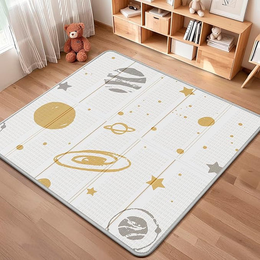 Foldable Baby Play Mat, PIGLOG Waterproof Playmats for Babies and Toddlers Kids, Safe Foam Playmat for Tummy Time, 50x50 Playpen Mat, Reversible Baby Floor Mat for Infant, Toddler, Vast Planet
