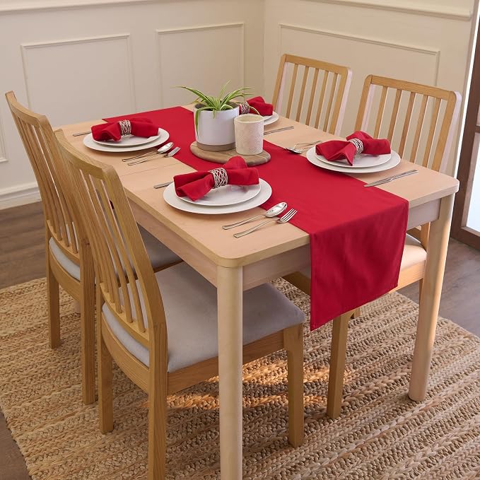 Encasa XO Table Runner, Cotton Canvas Dining Runner 13"x48" | Deep Red - Image 2
