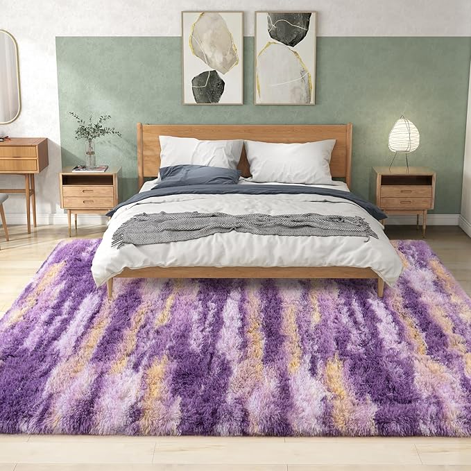 Shag Rugs for Living Room 9x12, Ultra Soft Abstract Purple Big Fuzzy Rugs for - Image 2