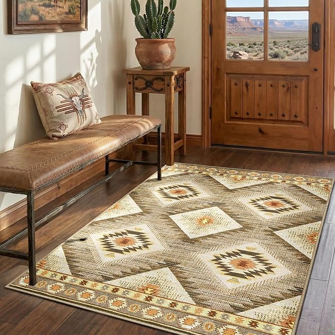 Area Rug 5x7 Rug Machine Washable Non-Slip Low Pile Print Pattern Western Rug - Image 8