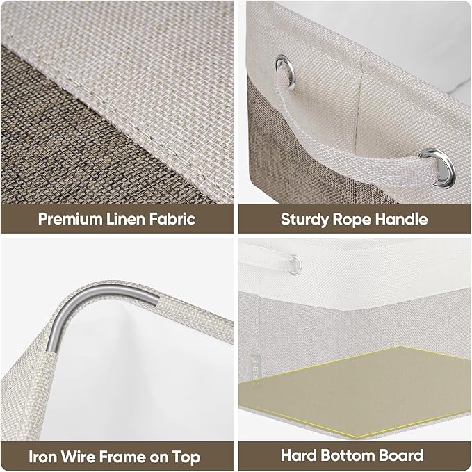 BALEINE 2 Pack Fabric Storage Bins for Shelves, Linen Storage Baskets for Organizing, Decorative Closet Bins for Clothes, Home (Brown, 15"x11"x9.5") ﻿